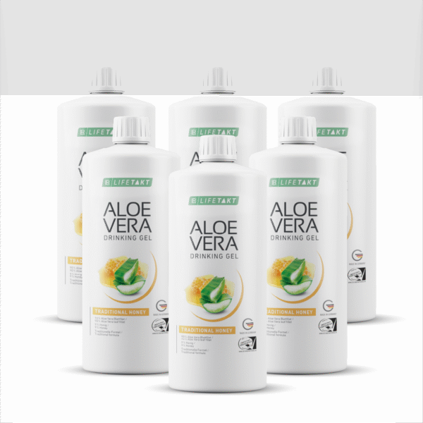 Pack de 6 botellas de gel bebible Aloe Vera con miel tradicional – Bienestar digestivo y suavidad natural