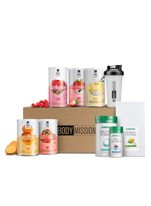 Imagen del pack LR Body Mission 1 mes con opción de elección libre: batidos nutritivos, sopas equilibradas y complementos esenciales de LR Health & Beauty para un bienestar completo