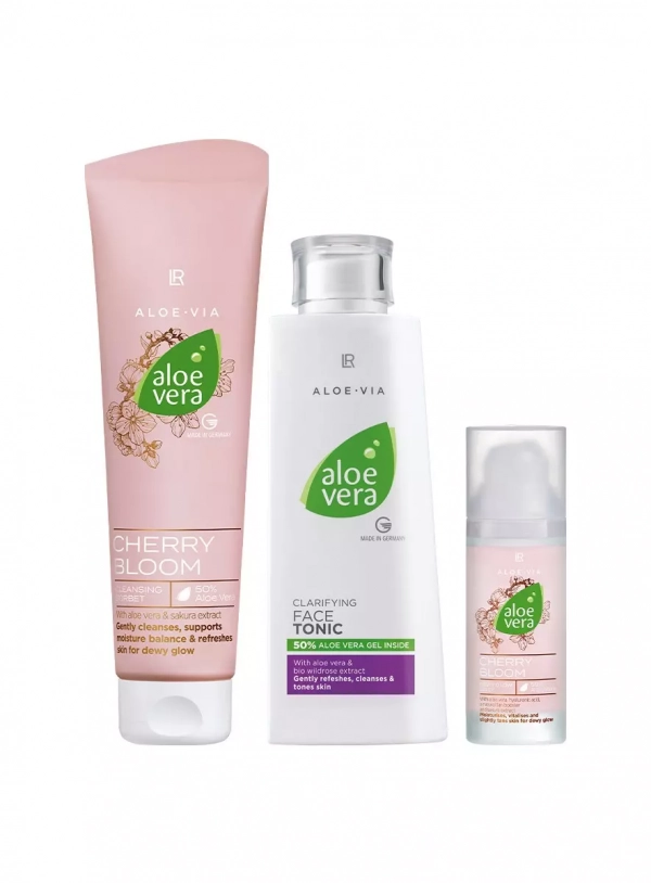 Set de soin Aloe Vera Cherry Bloom – Nettoyant, lotion tonique et soin Glowy