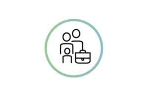 Icône représentant une famille et une mallette, symbolisant l'équilibre entre vie professionnelle et personnelle.
