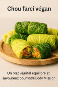 Rouleaux de chou farci végan accompagnés d’une sauce onctueuse